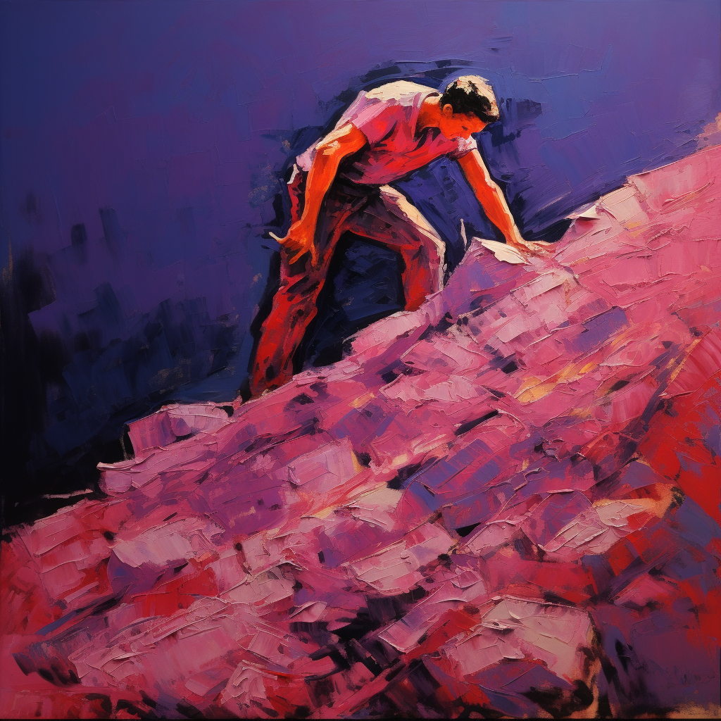 Man pushing stone uphill with palette knives