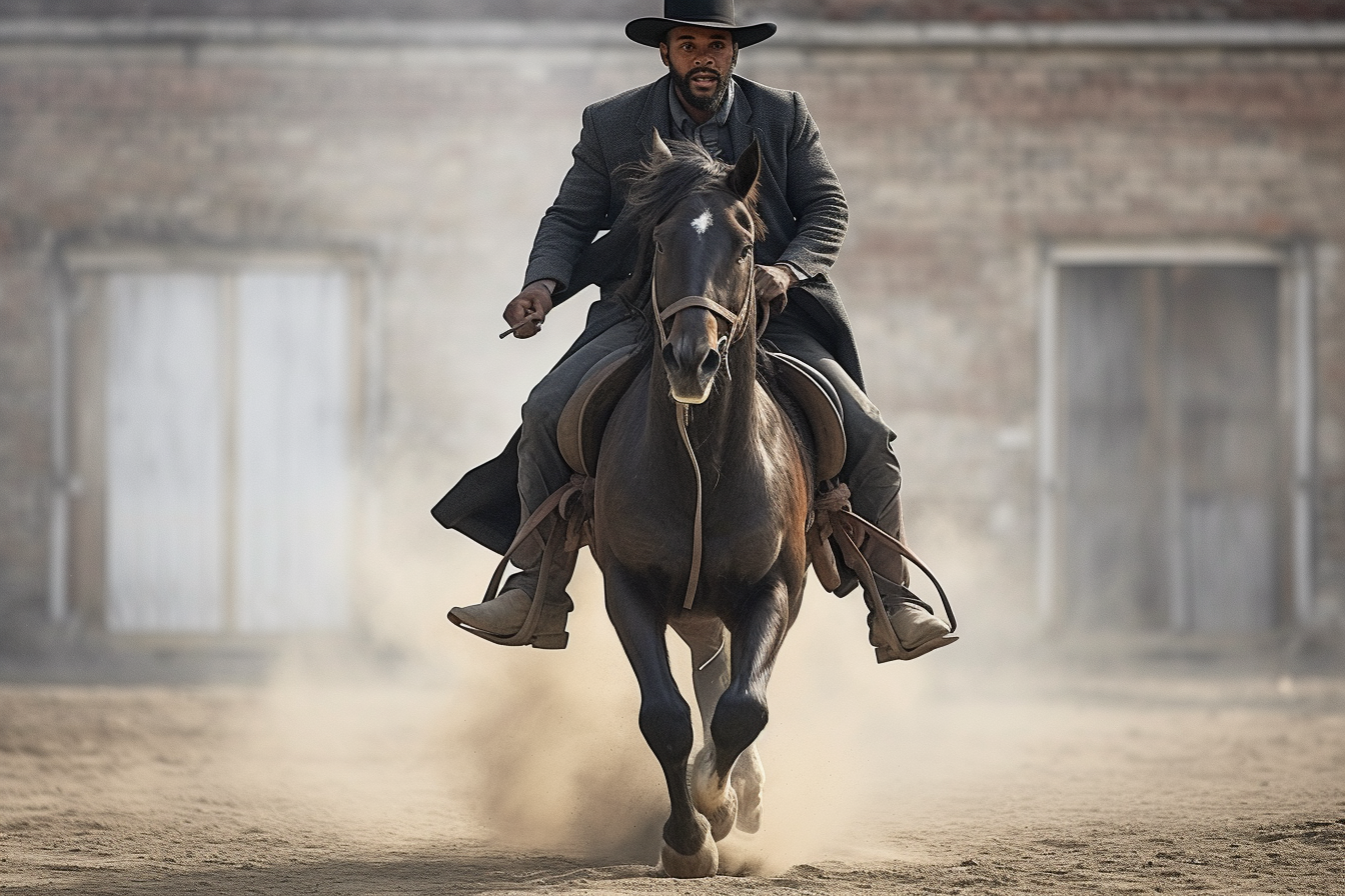 Man riding bike in image