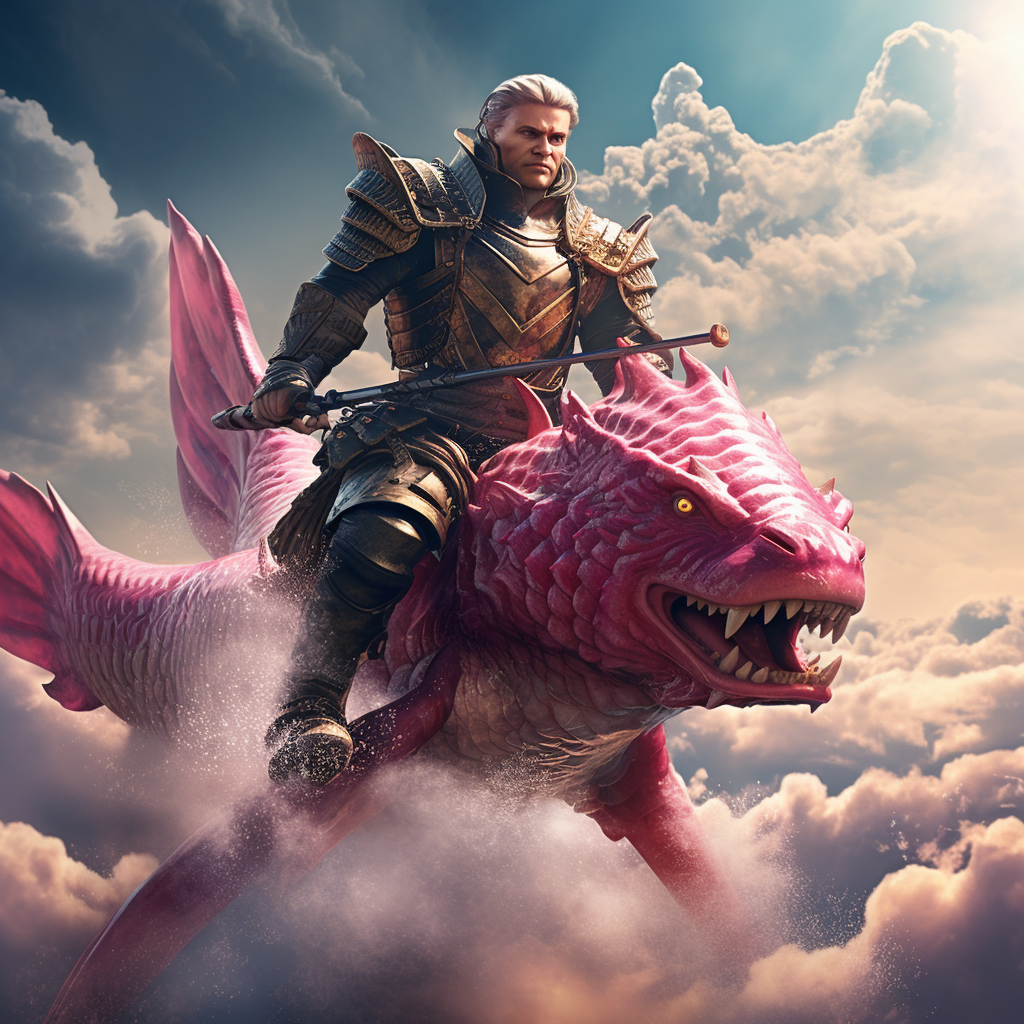 man riding carp in sky