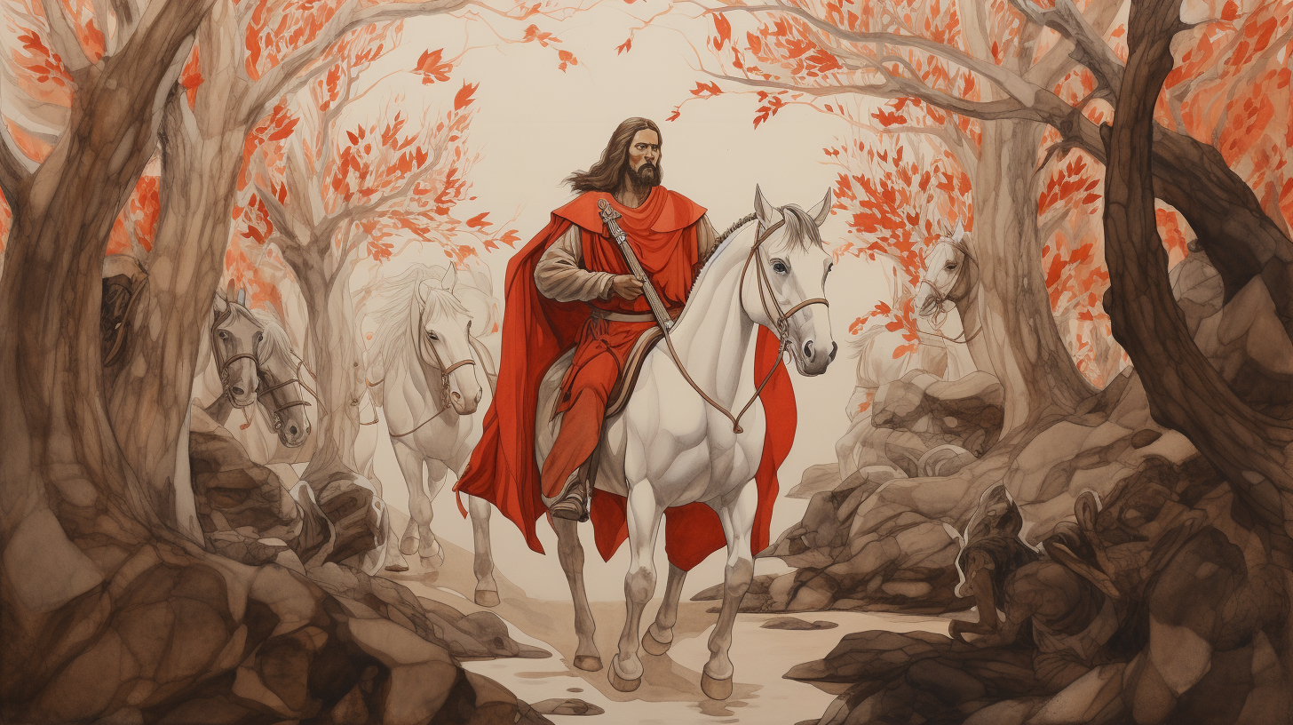 Christ Riding a Red Horse among Myrtle Trees