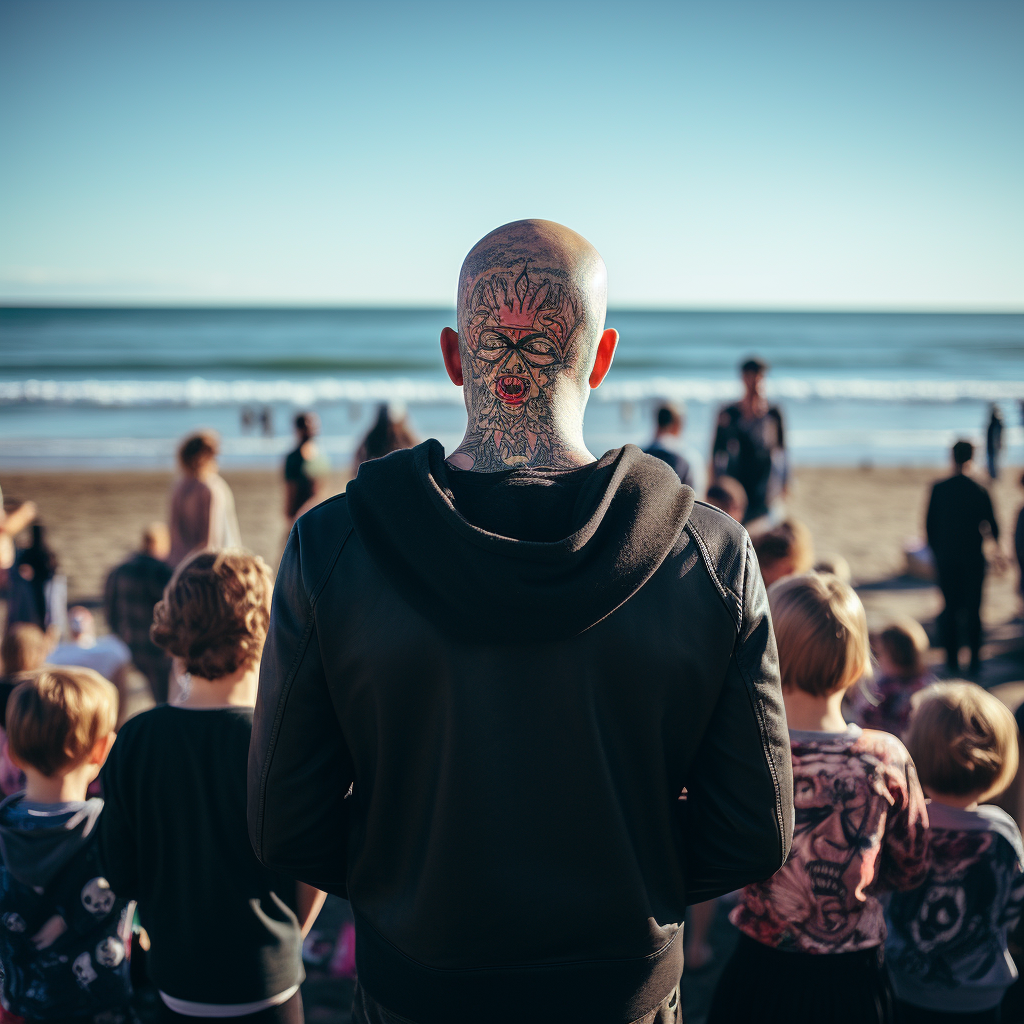 Man with Rose Tattoo looking at Sea