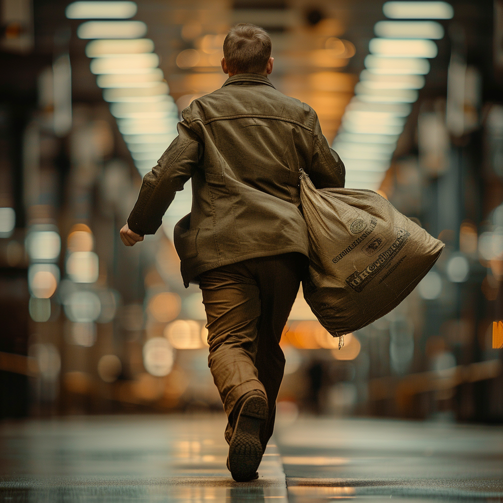 man running with money bag