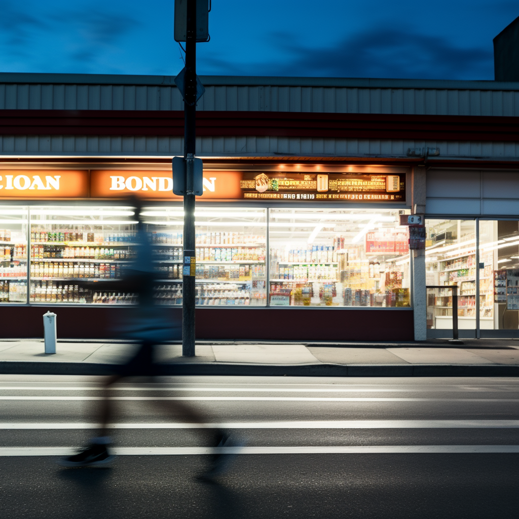 Active man running by liquor store