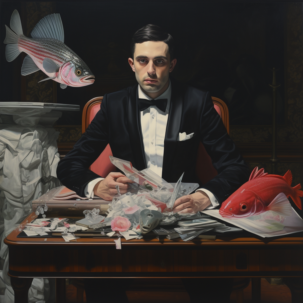 Man with Fish Head at Desk