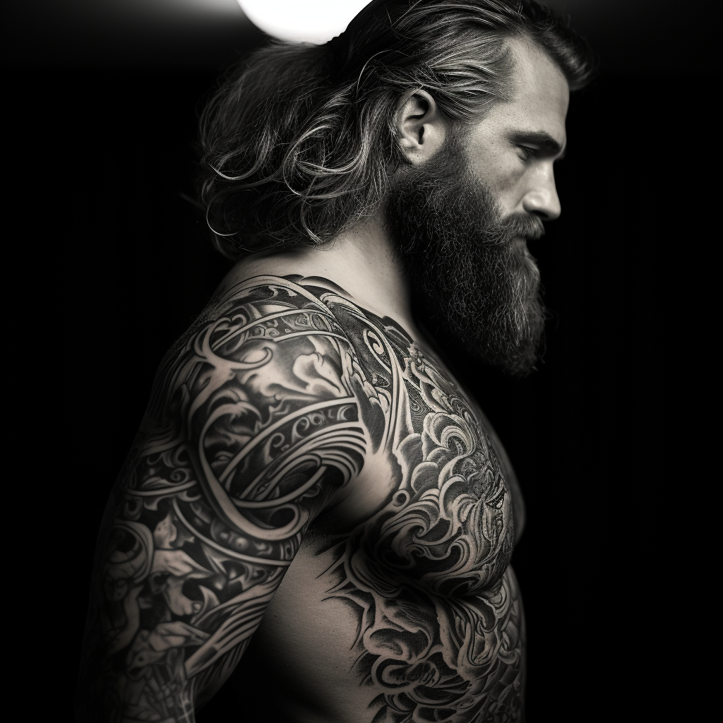 Man with Nordic Shoulder Tattoo