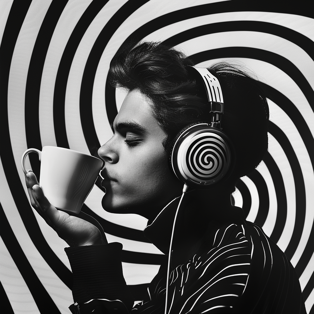 Young man enjoying coffee with headphones