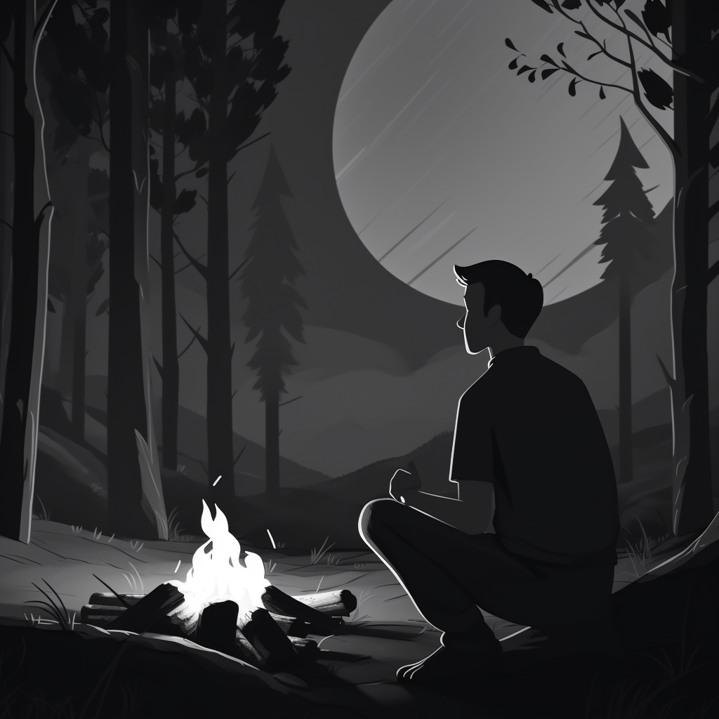 Man sitting at campfire with wood