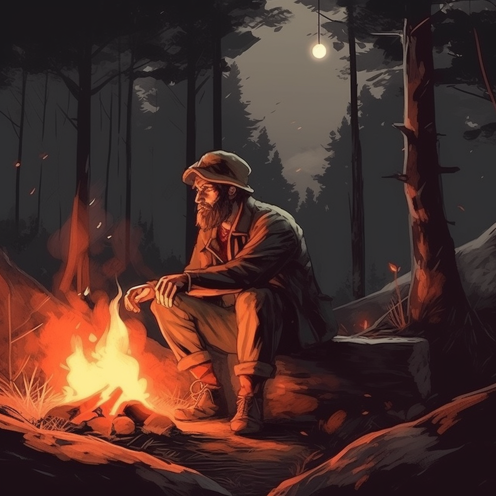 Man Enjoying Fire in the Woods