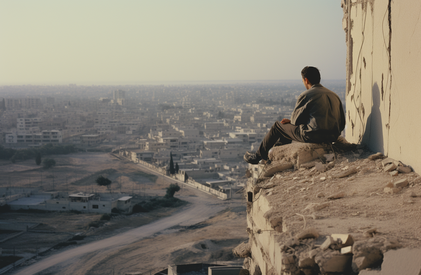 Man sitting on edge overlooking view