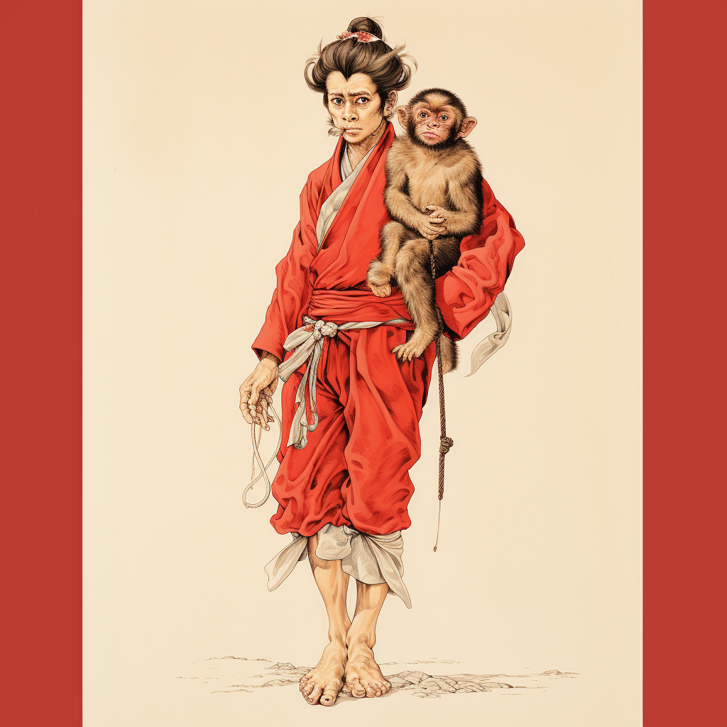 Man with Small Monkey on Shoulders