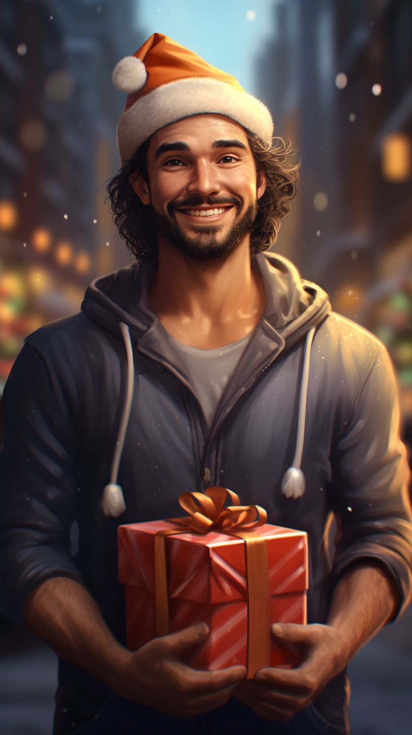 Man smiling with Christmas gift