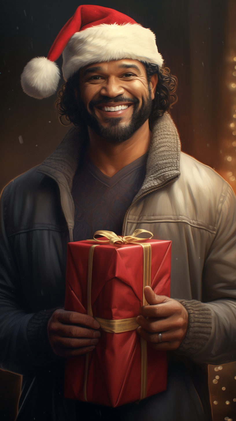 Man smiling with Christmas gift