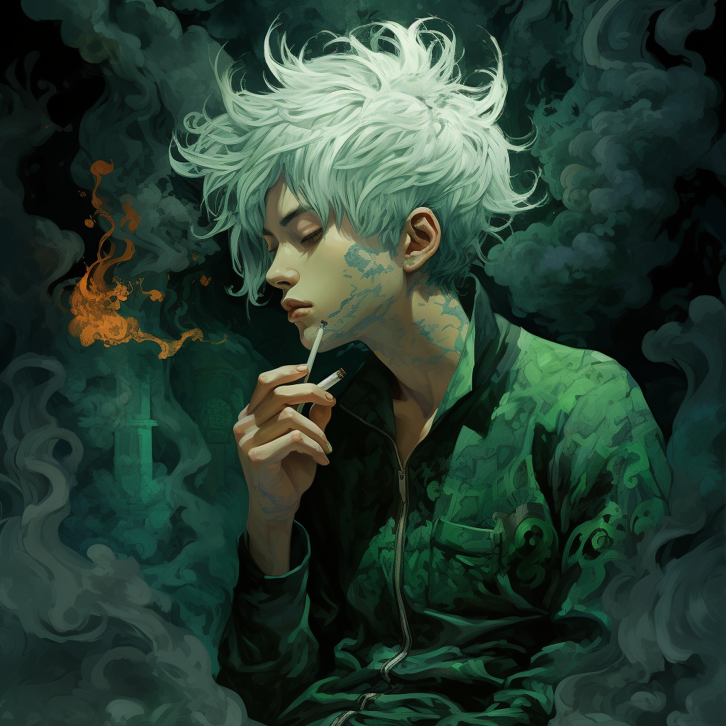 Man Smoking with Green Hair