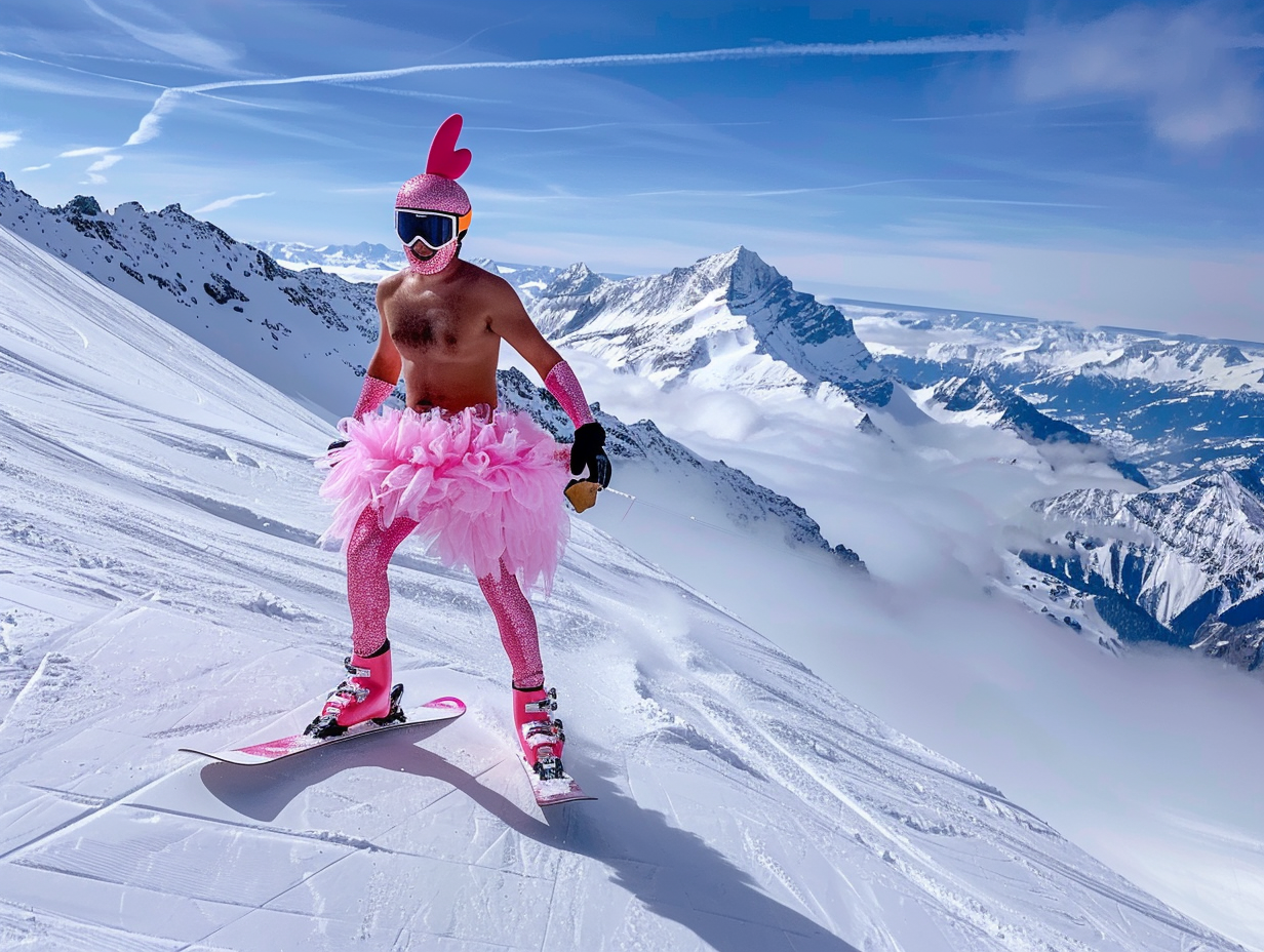 Man snowboarding in French Alps