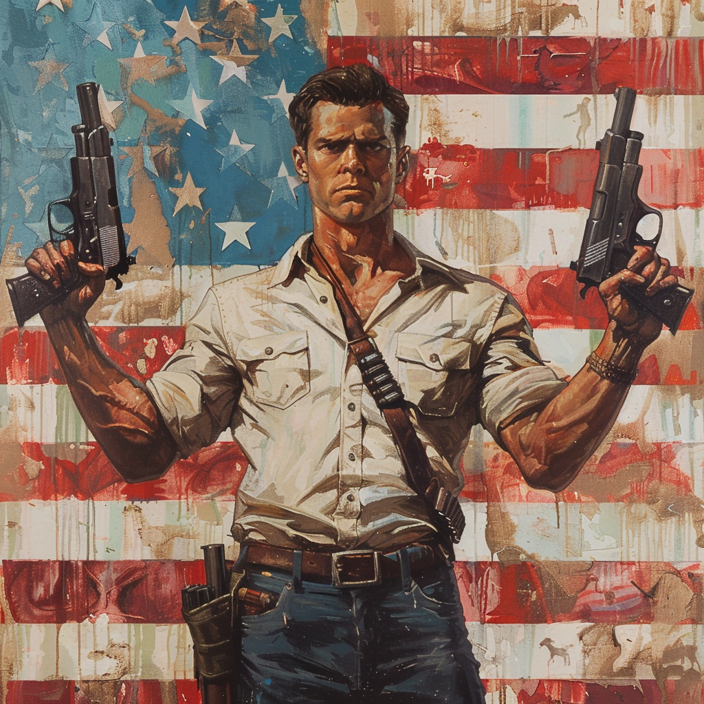 man with guns American flag