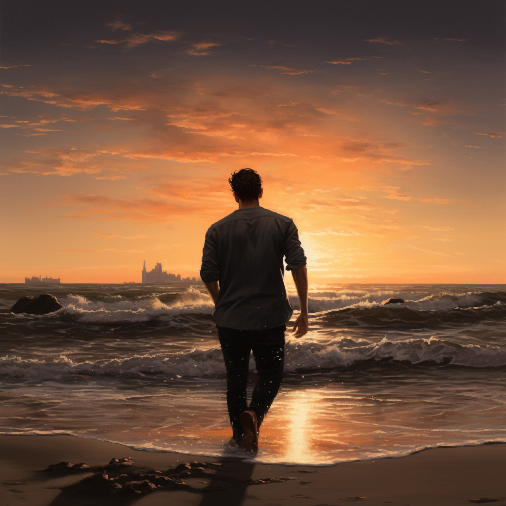 Man standing on beach at sunset