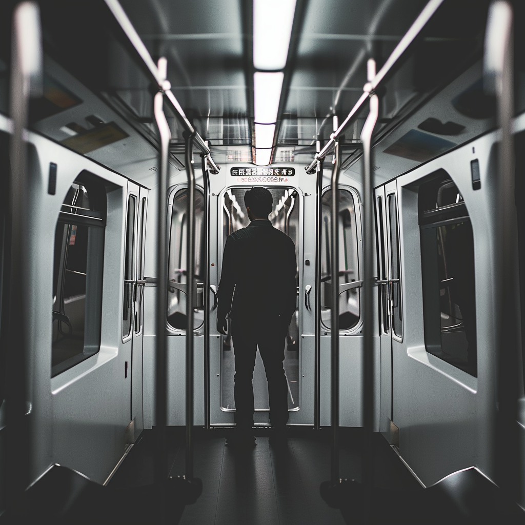 Man standing inside a train