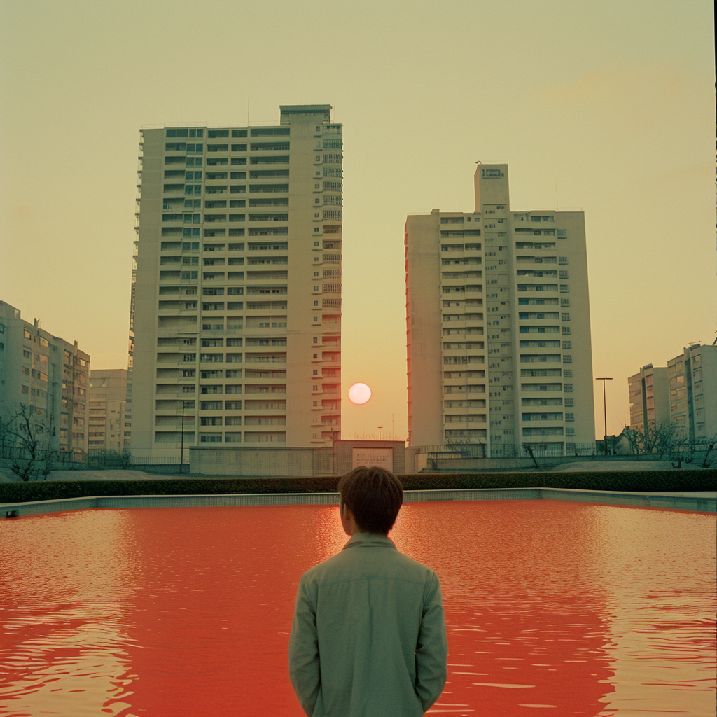 Man standing at orange pool