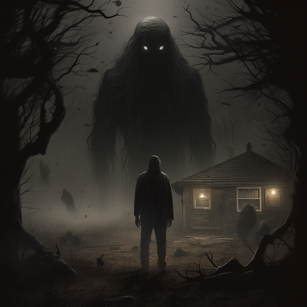 Man standing in silence with dark monsters