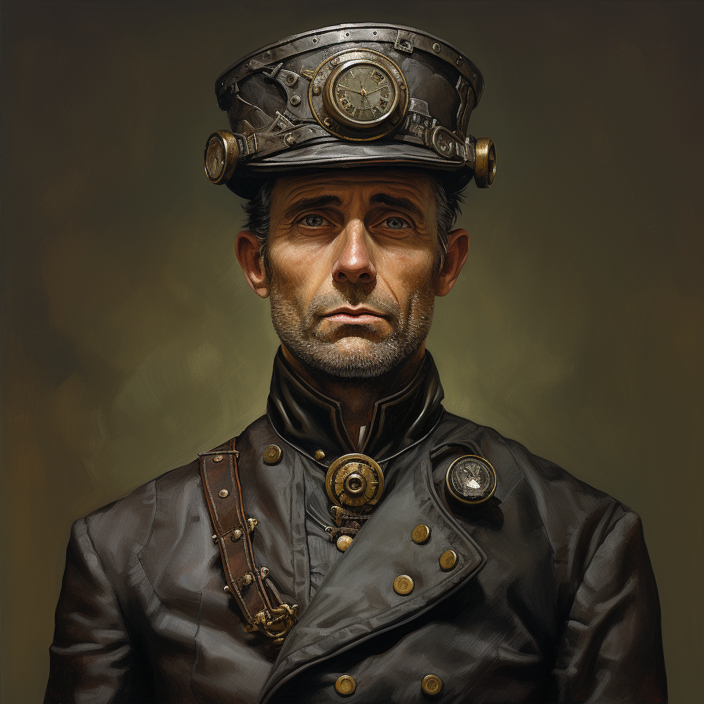 Man wearing detailed steampunk high collar shirt