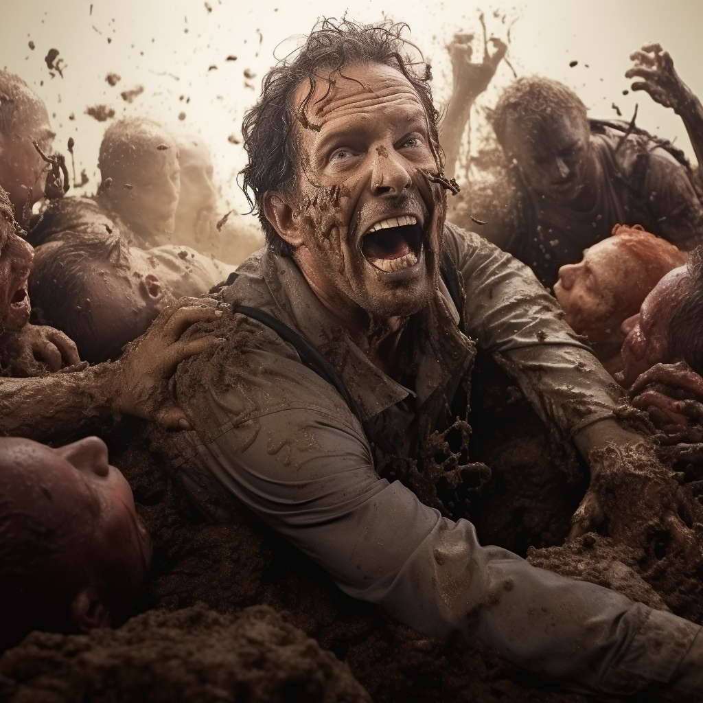 Man stuck in quicksand, attacked by zombies