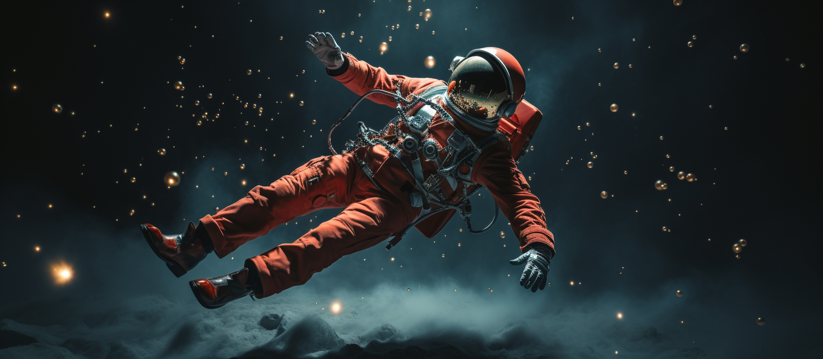 Man and Astronaut Floating in Space