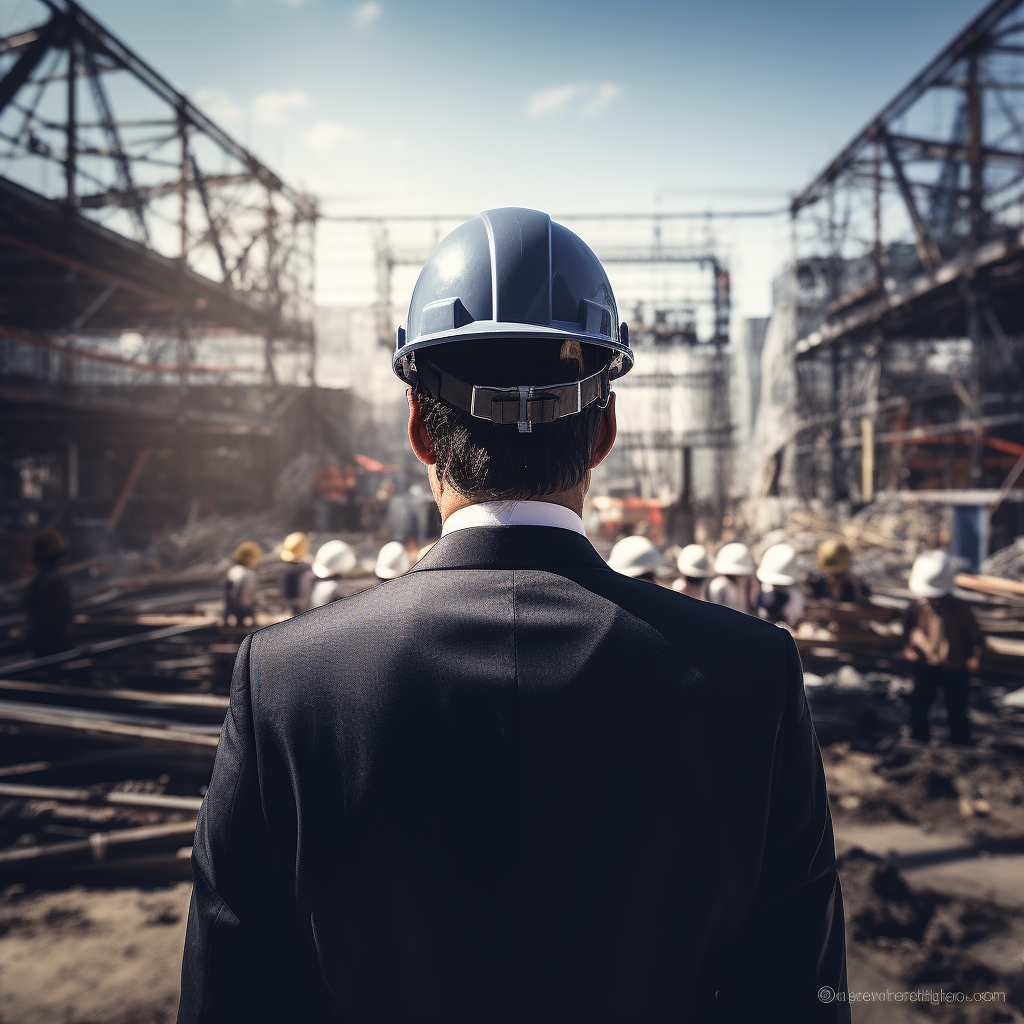 Man in Suit and Hardhat at Construction Site