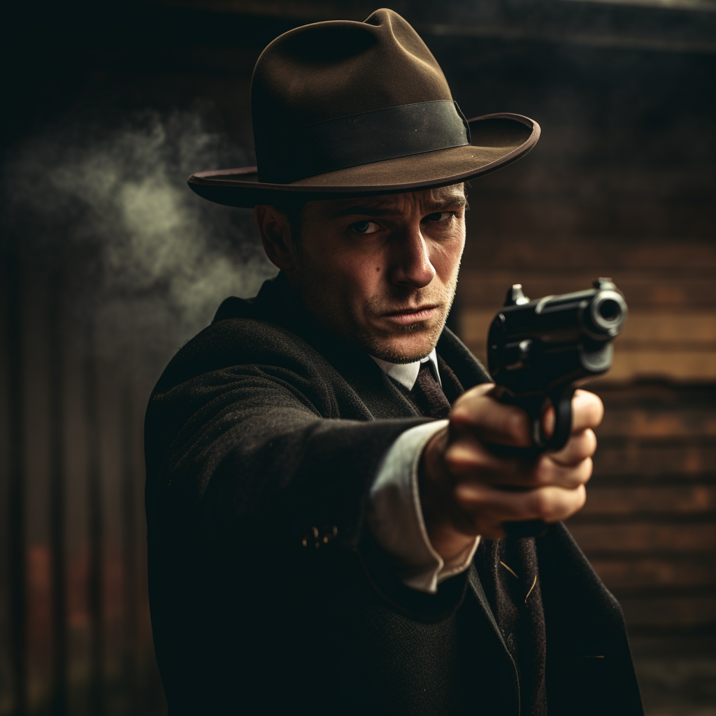 Man in suit shooting 1911 pistol