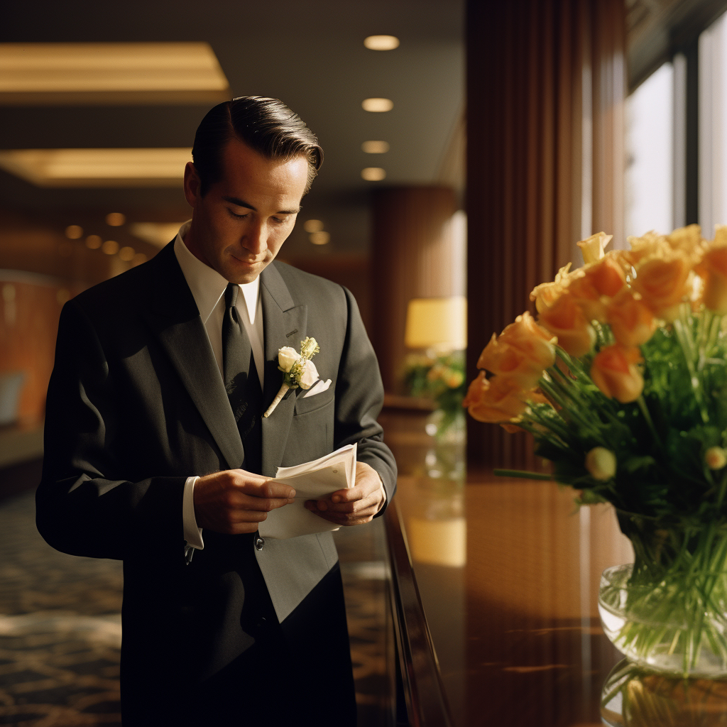 Man in suit putting box in pocket