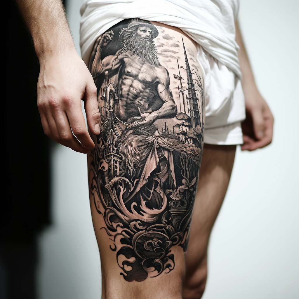 Tattoo on Man's Thigh