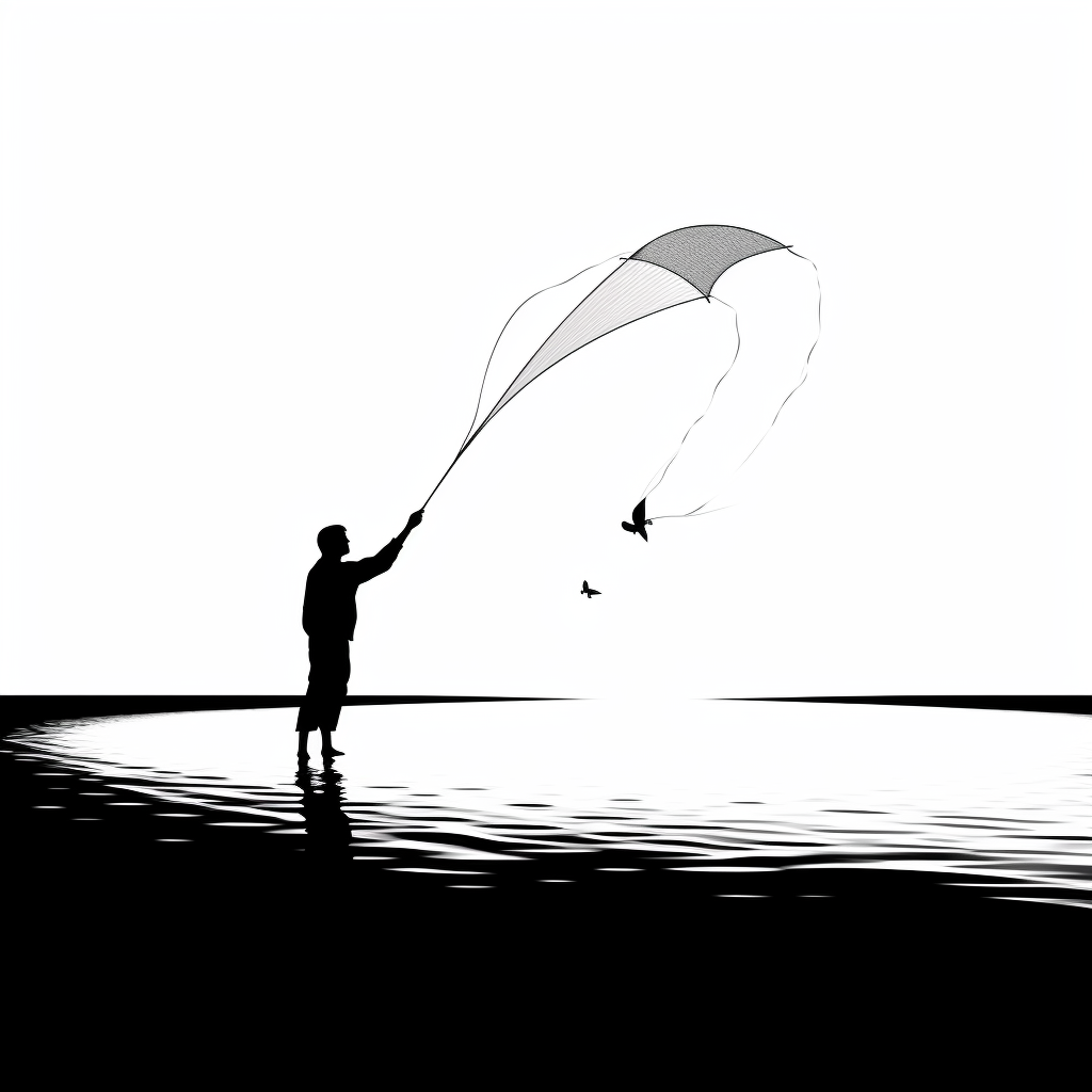 Silhouette of man throwing net into the sea