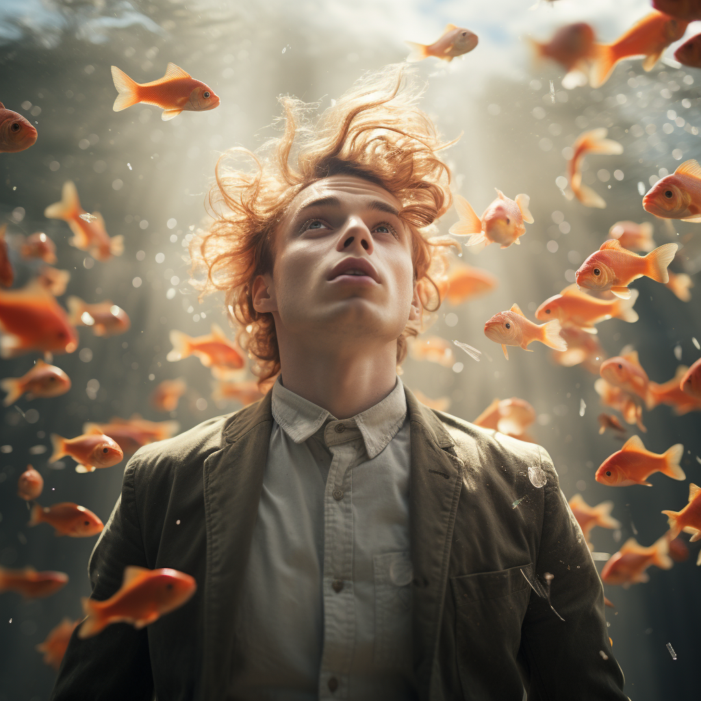 Man transforming into a goldfish