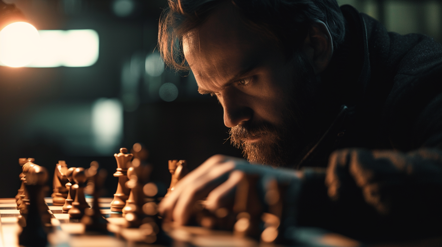 Man playing chess against AI hand