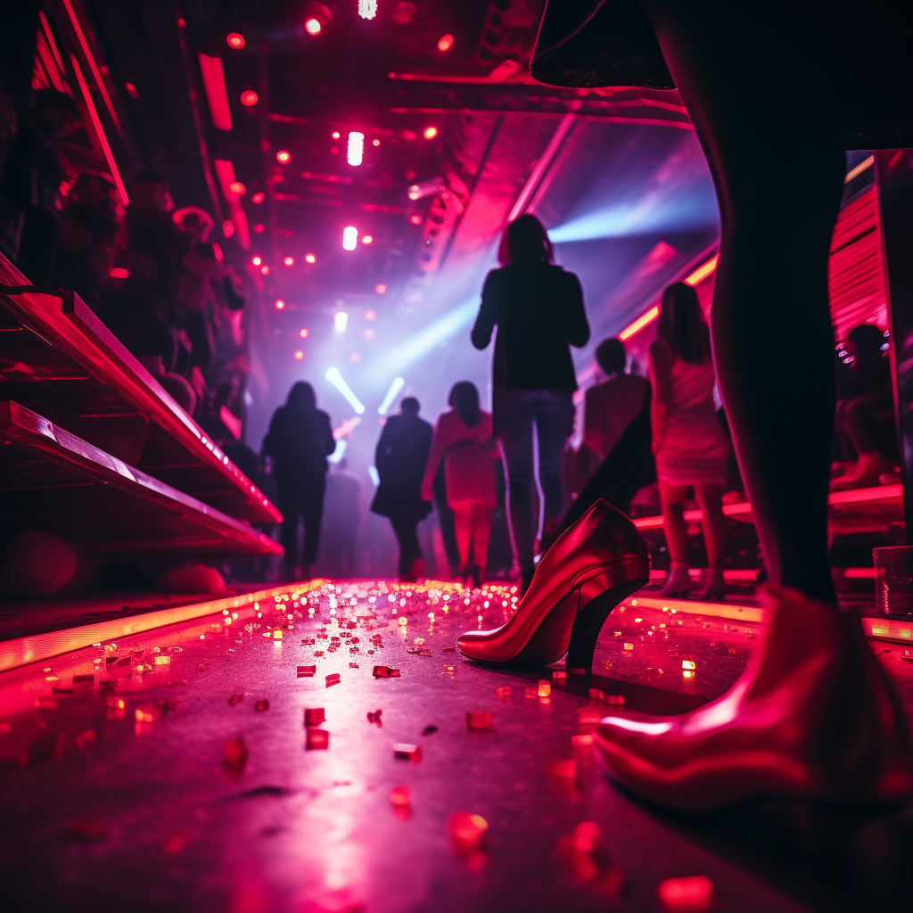 Man walking in high heels at rave club