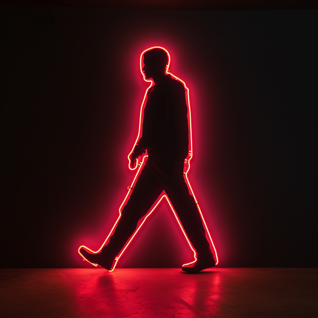 Neon sign of a man walking