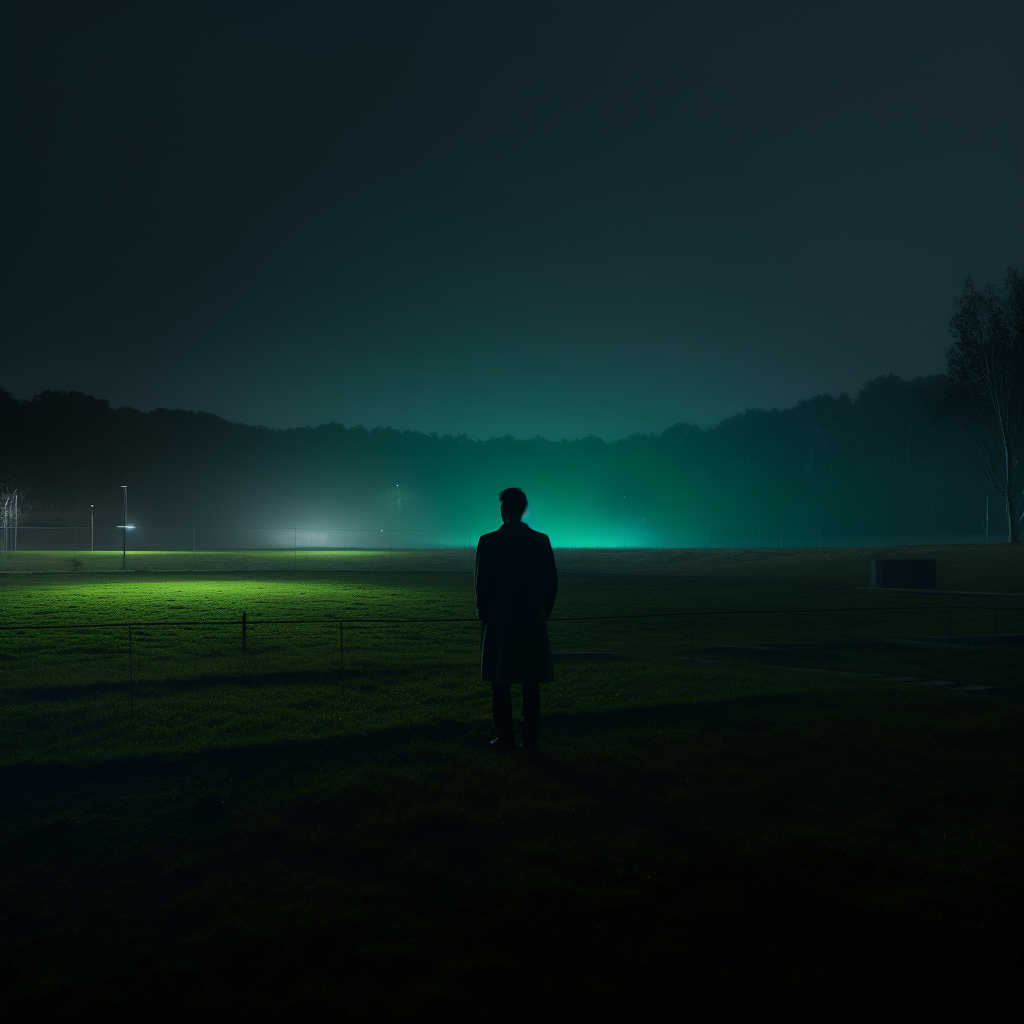 Man walking in park at night