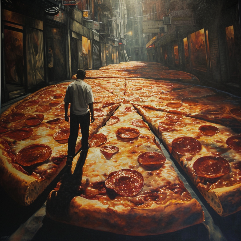 Man walking in pizza world