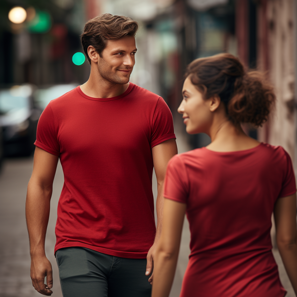 Man walking with red shirt