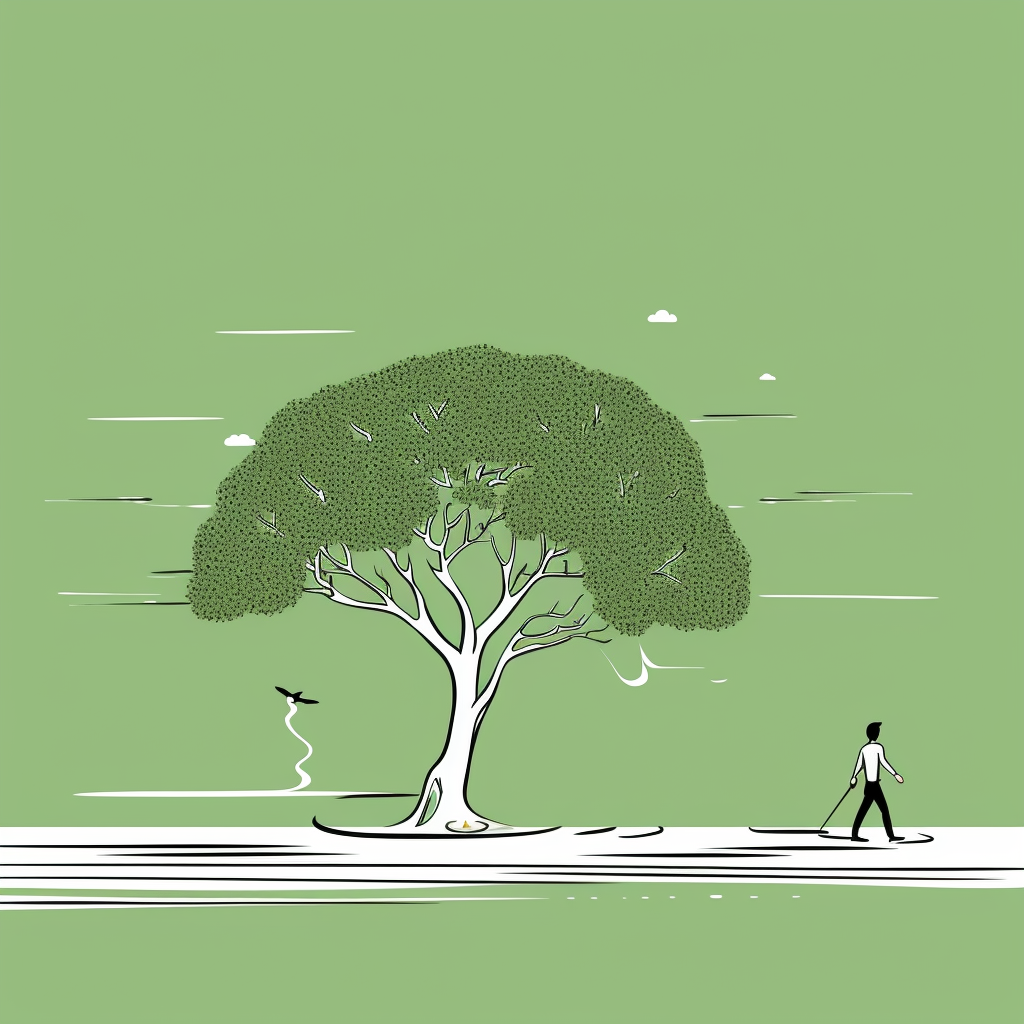 Man walking towards tree with white fruit