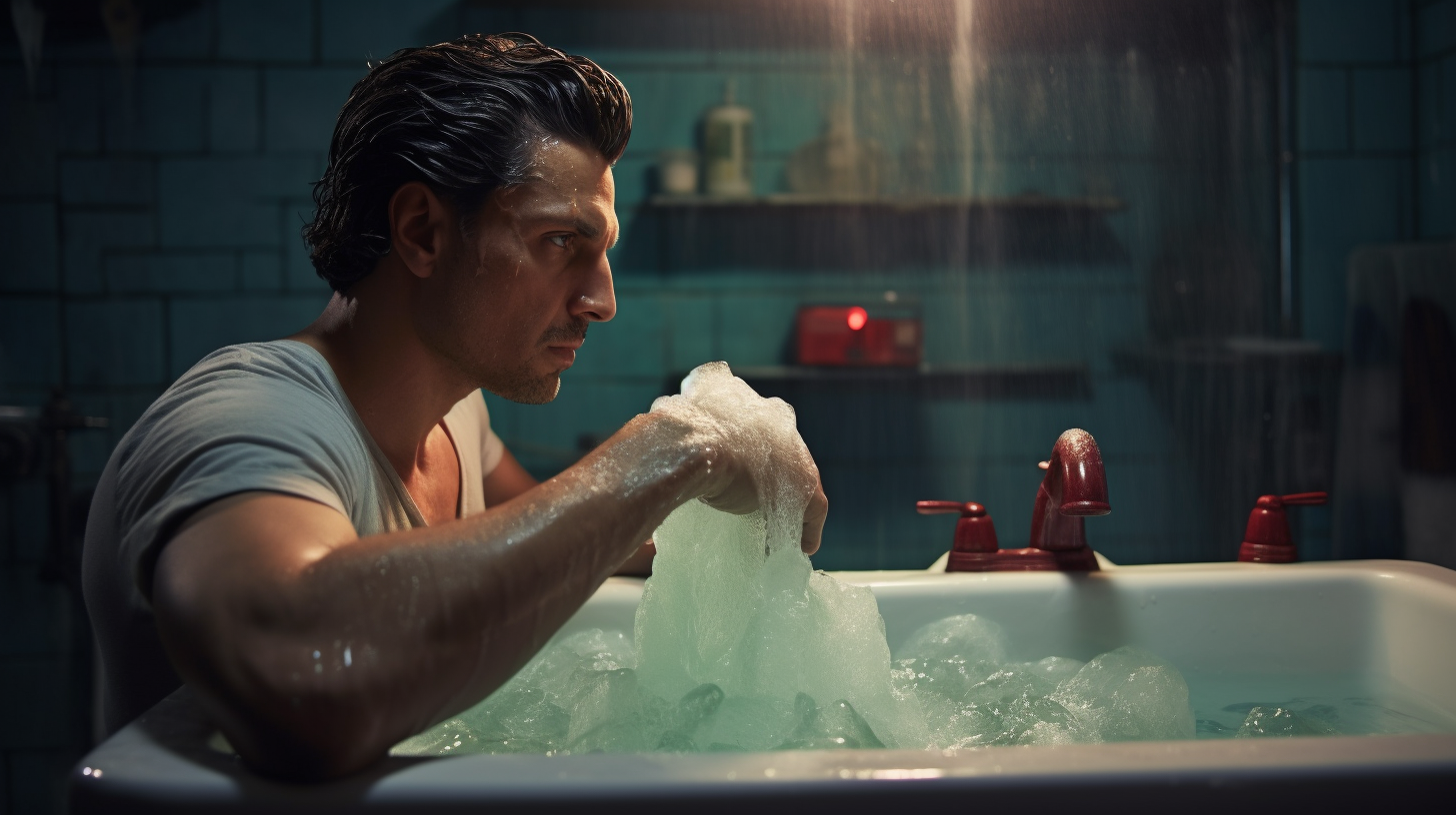 Man washing hair with bar soap