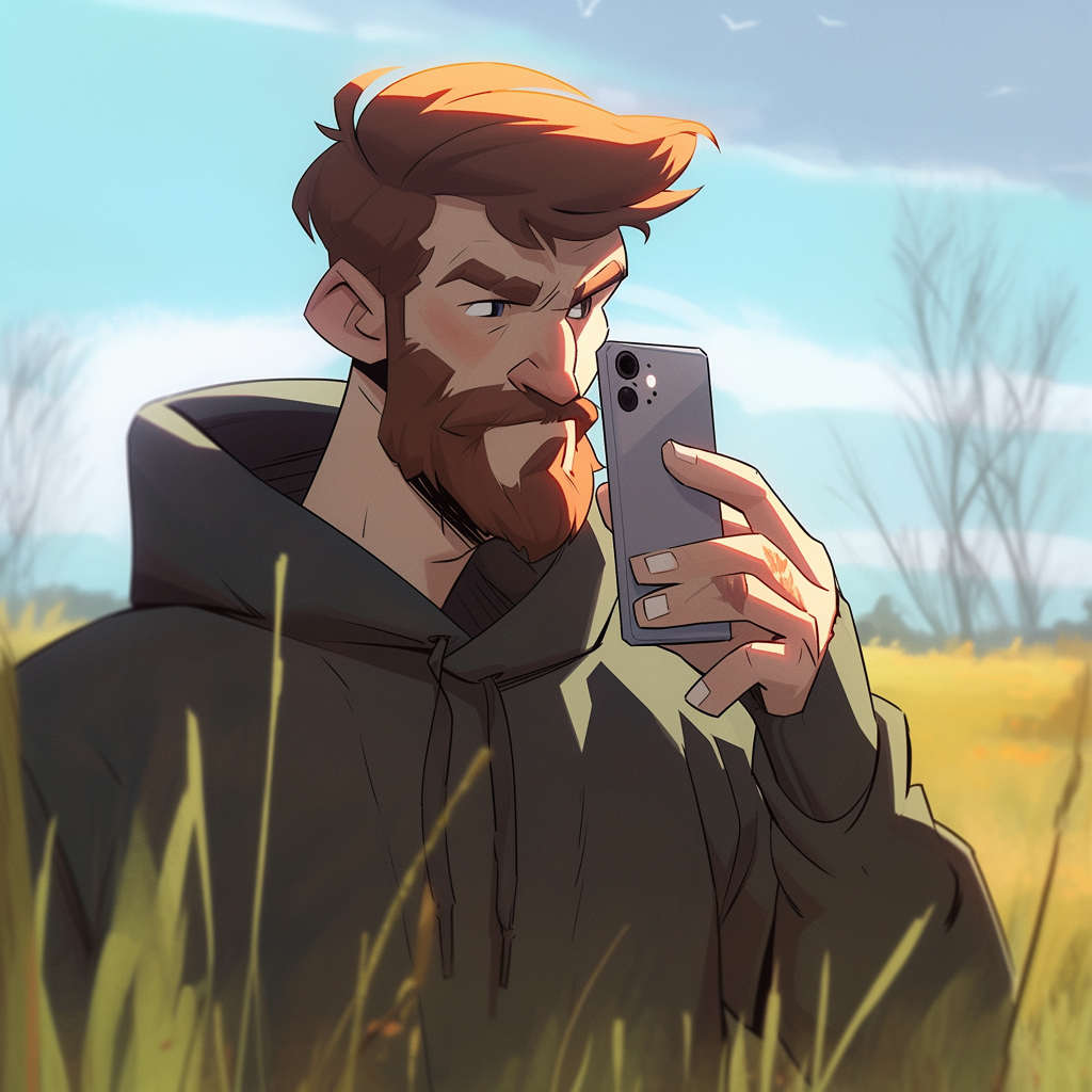 Man with Red Beard on Phone