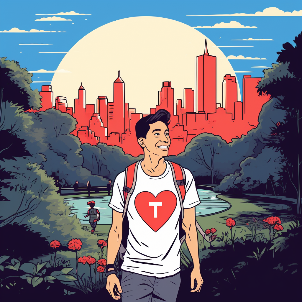 Man wearing I heart NY t-shirt in Central Park