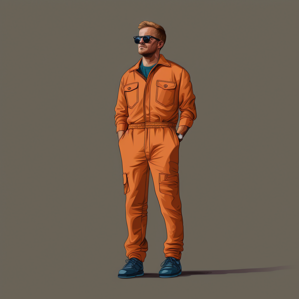 Stylish man in minimalist jumpsuit