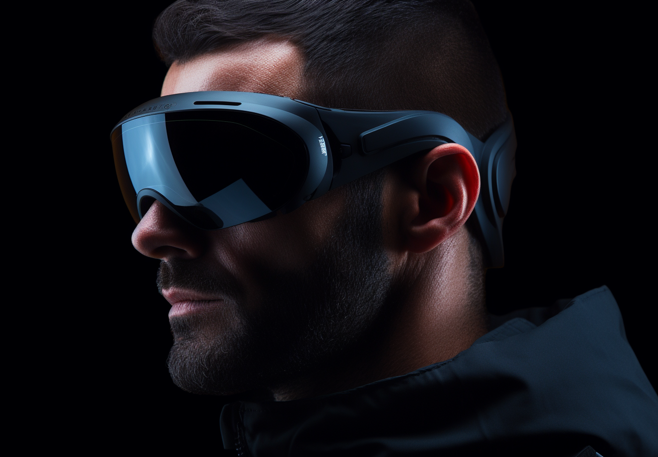 Man wearing virtual goggle on one eye