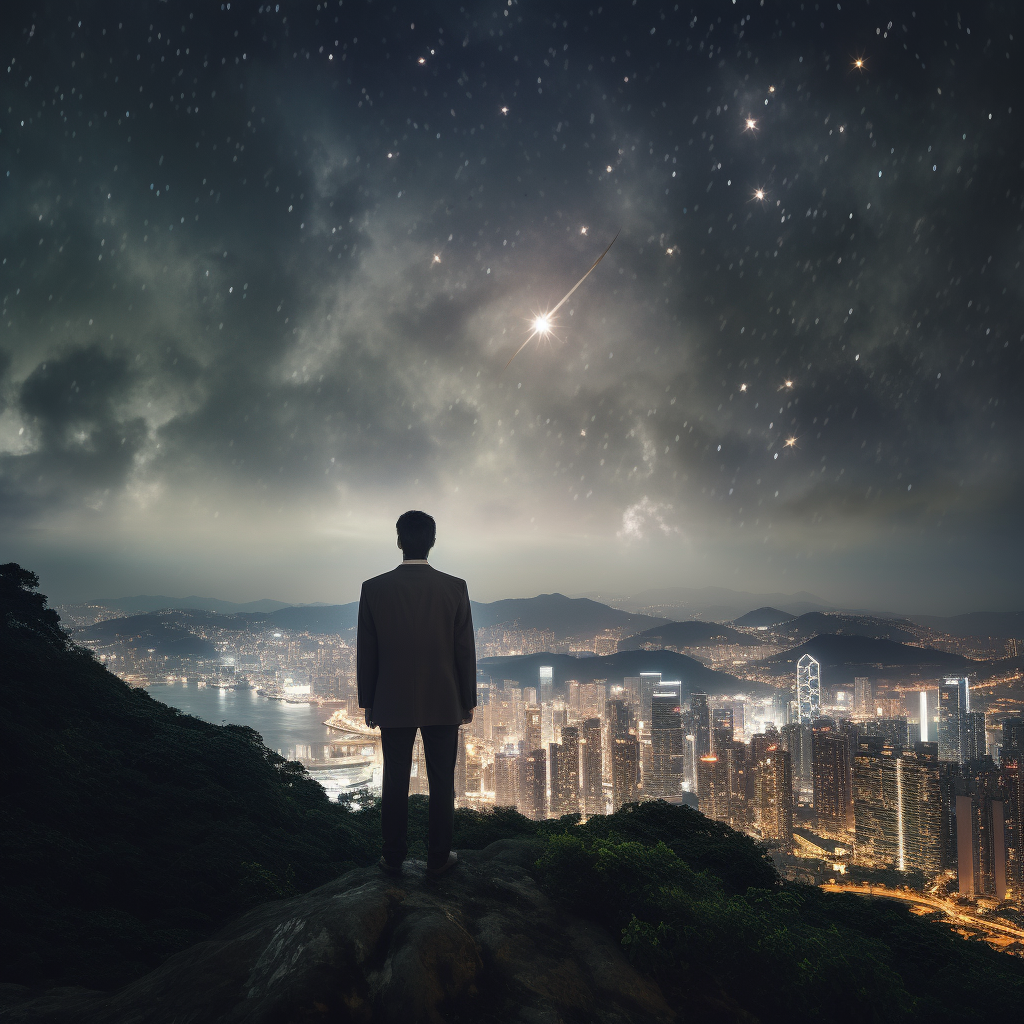 Man in White Tuxedo Gazing at Night Sky