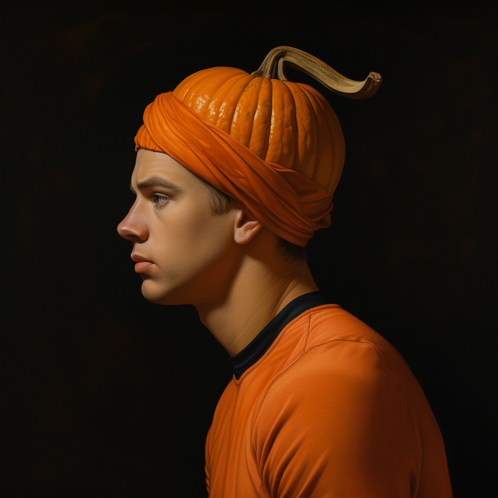 Man with Pumpkin on Head in Rugby Polo