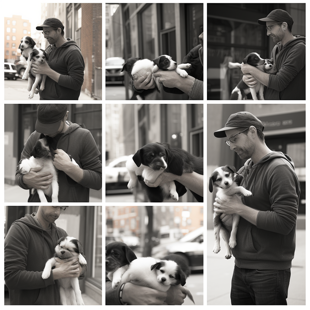 Man with adorable adopted puppy