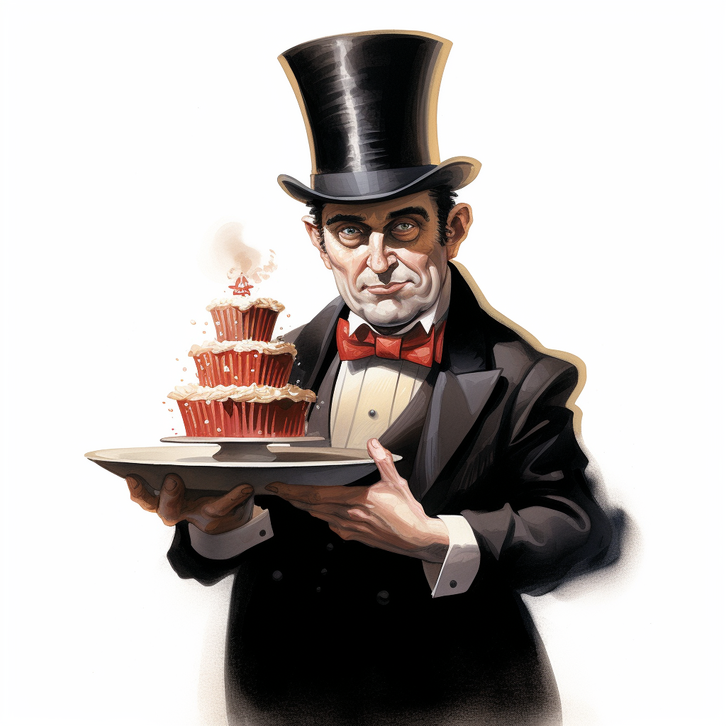 Cartoon man with top hat and trifle