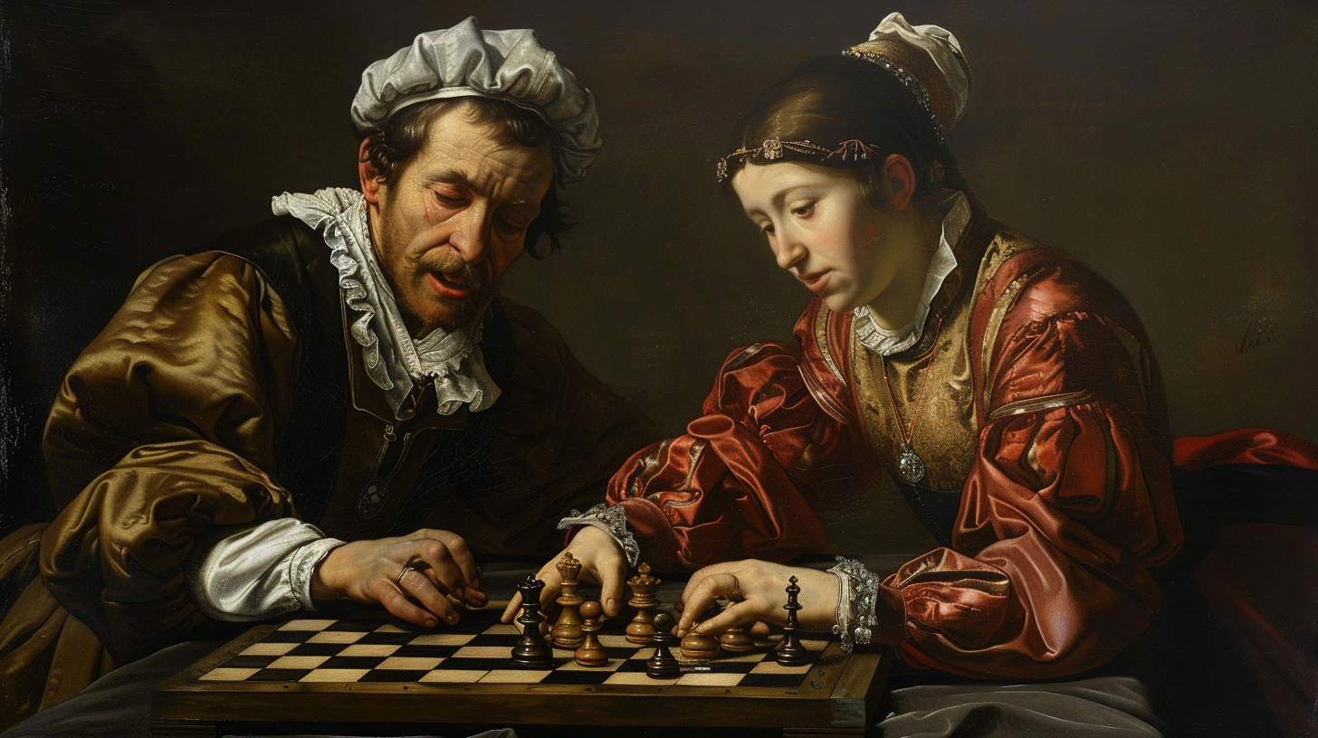 Man Woman Playing Chess Together