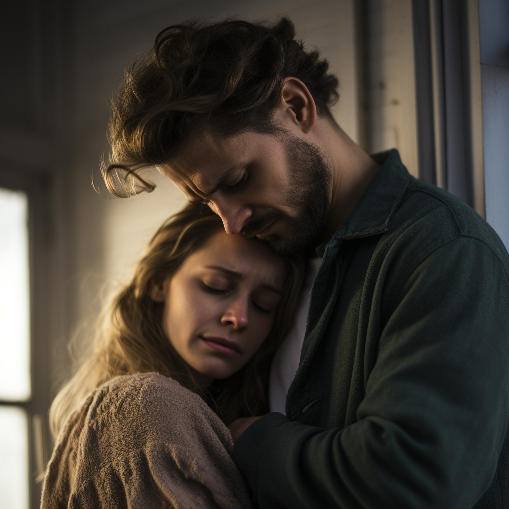 Couple crying in cozy atmosphere